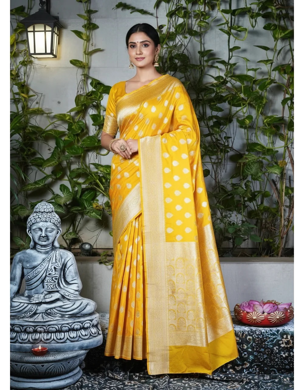 Yellow Golden Yellow Pure Silk Katan Banarasi Saree