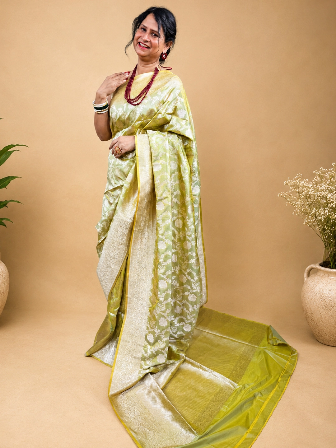 Light Green Mehendi Pure Katan Silk Banarasi Saree