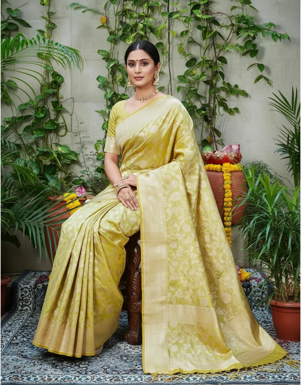 Light Green Mehendi Pure Katan Silk Banarasi Saree
