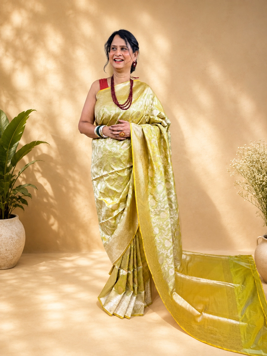 Light Green Mehendi Pure Katan Silk Banarasi Saree