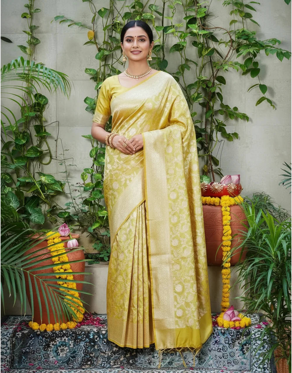 Light Green Mehendi Pure Katan Silk Banarasi Saree
