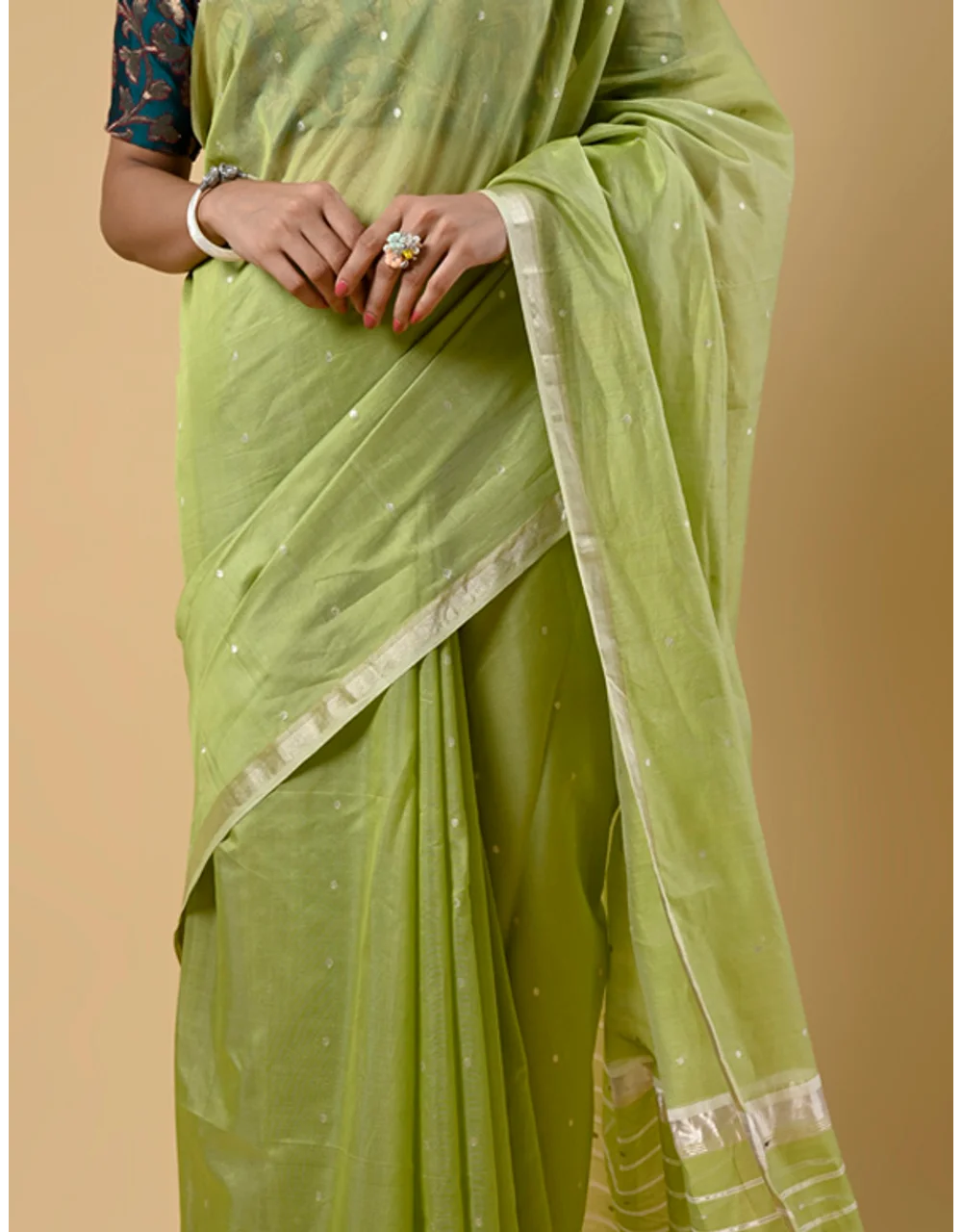 Light Green Kota Silk Saree With Subtle Zari Border - View 3