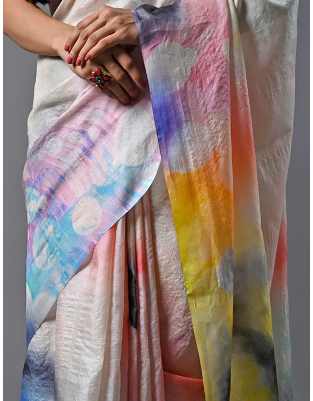 Multicoloured Abstract Digital Print Saree - View 3