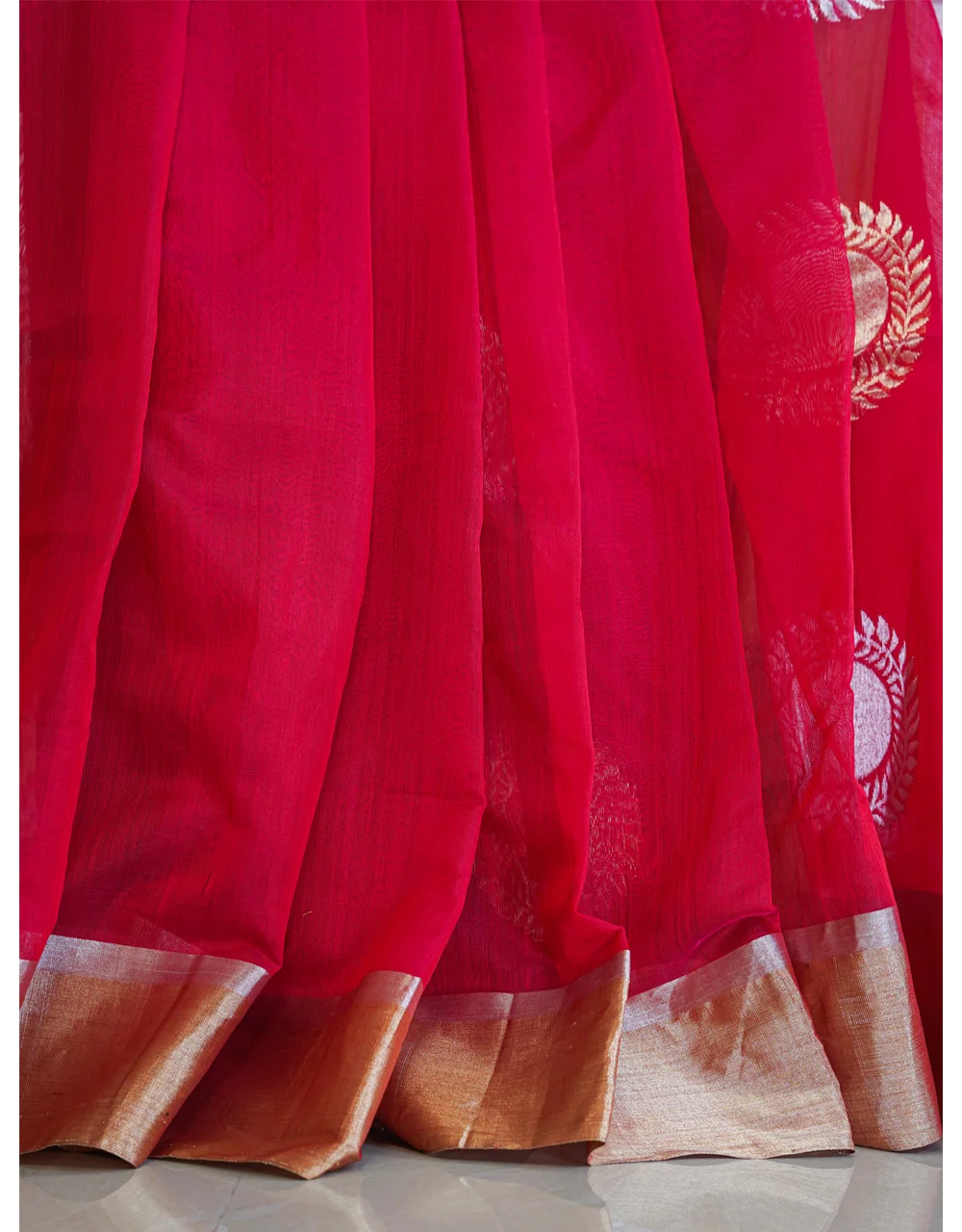 Dark Red With Golden Brown Border Banarasi Silk Saree - View 4