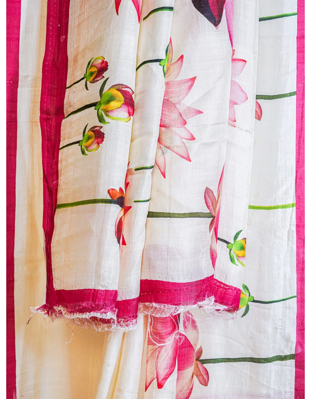 Off White With Pink BorderDigital Floral Saree - View 3