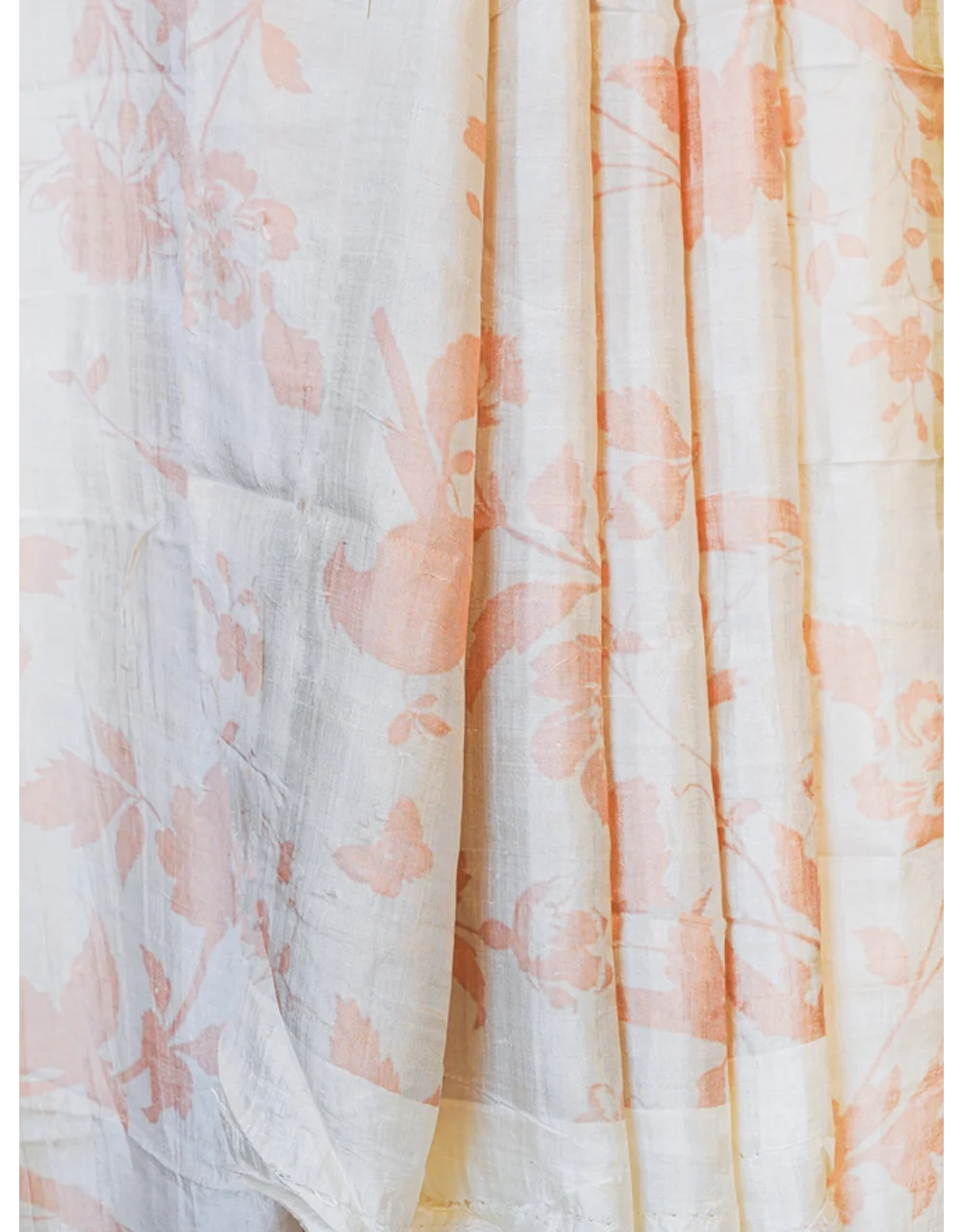 White And Peach Floral Digital Silk Saree - View 3
