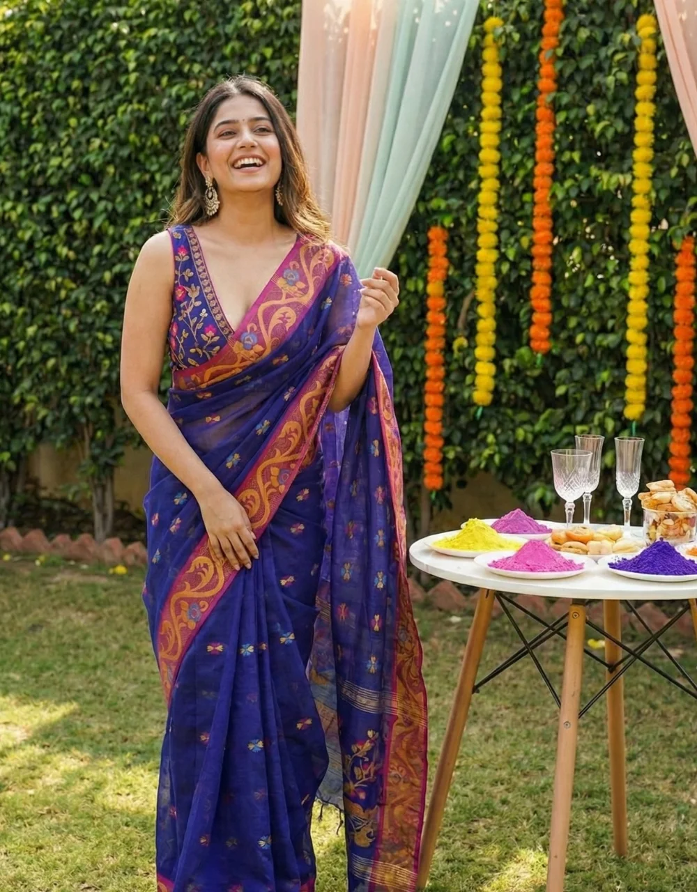 blue-handwoven-cotton-jamdani-saree-with-multicolor-floral-buti-and-magenta-gold-border