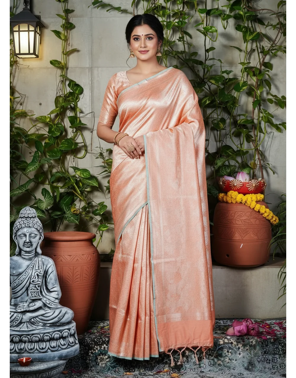 Coral Gulnaar Kimkhwab Pure Katan Silk Banarasi Saree