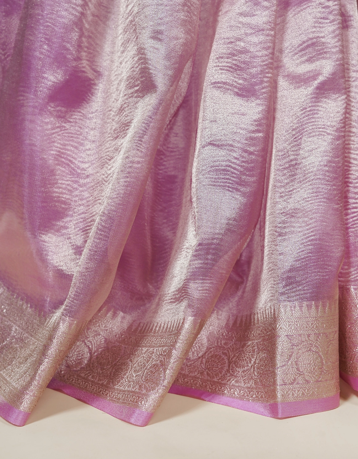 Pink Rose Silver Zari Banarasi Crust Tissue Saree - View 5