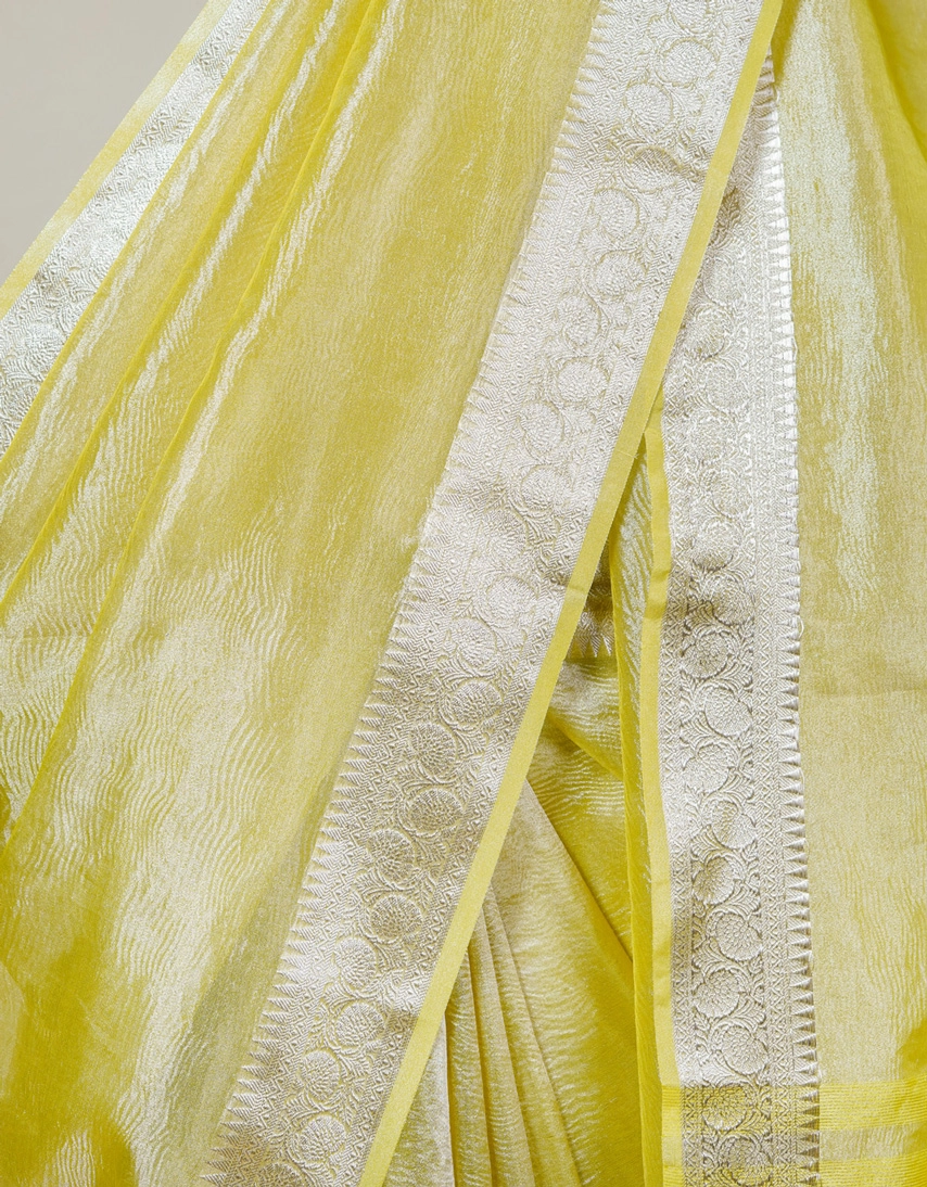 Mustard Yellow Gold Zari Banarasi Crust Tissue Saree - View 4