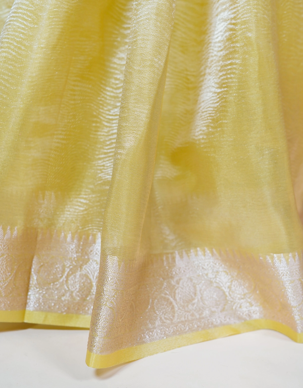 Mustard Yellow Gold Zari Banarasi Crust Tissue Saree - View 5