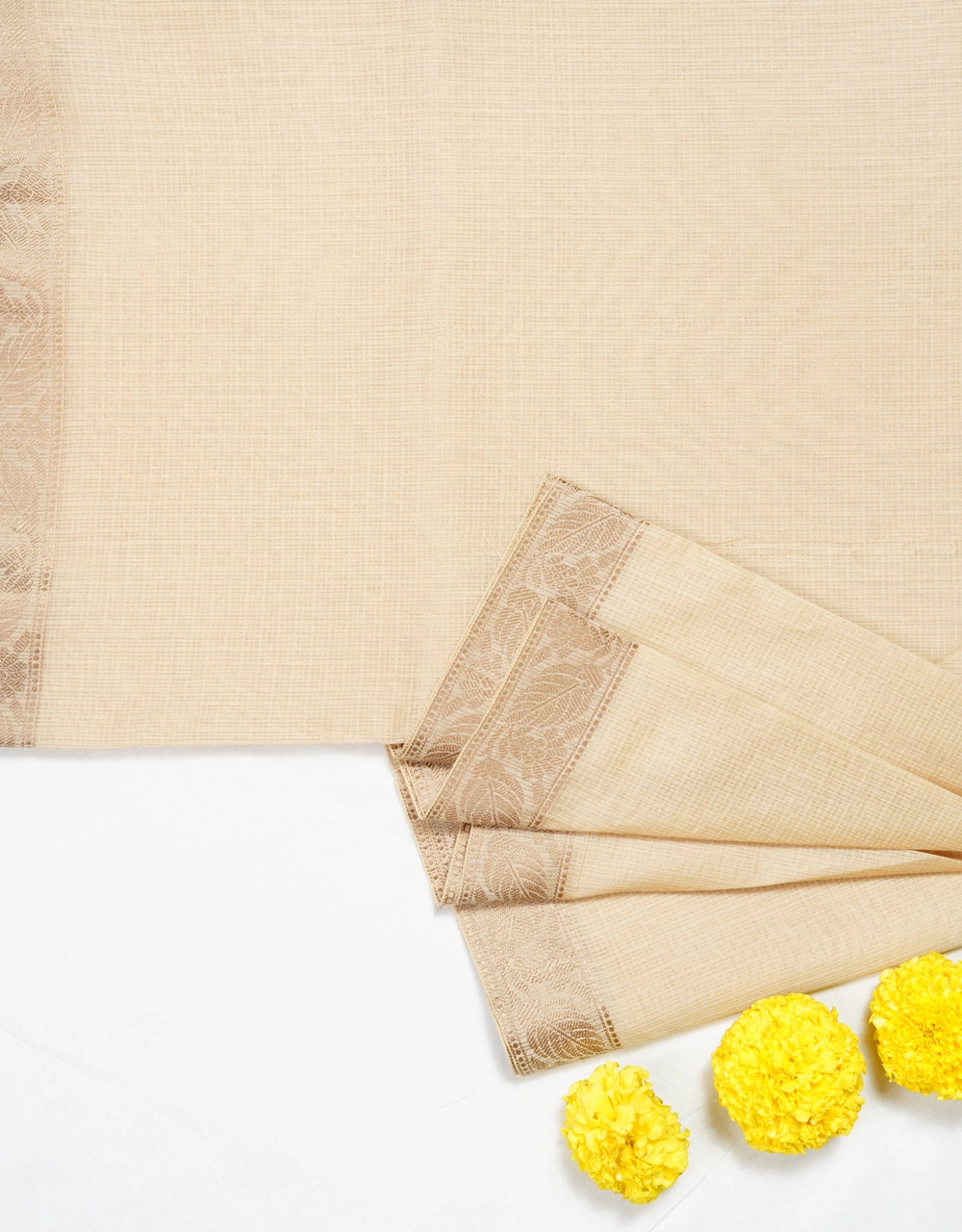 Beige Cotton Semi Silk Bhagalpur Saree - View 3