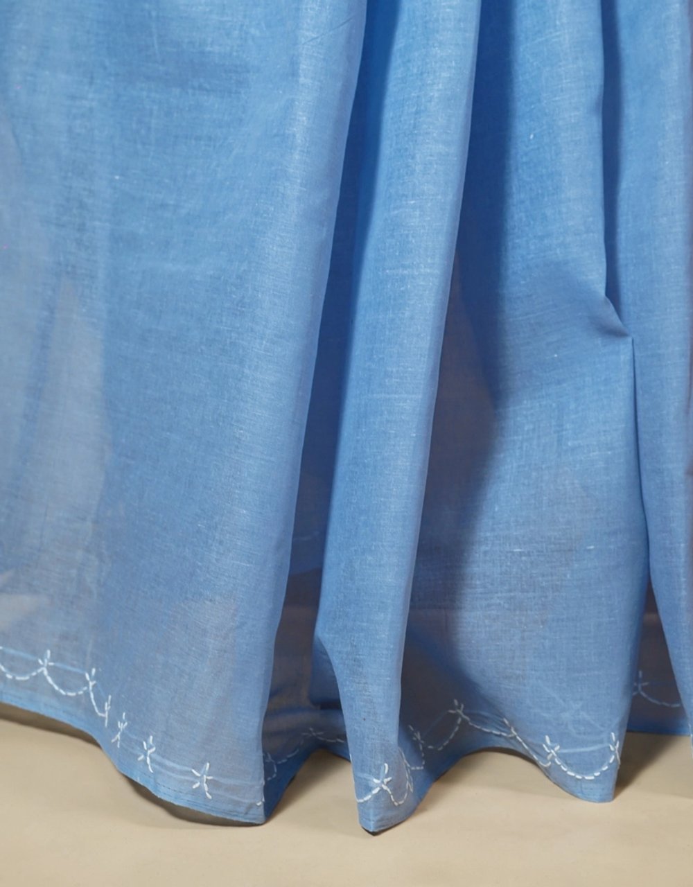 Light Blue Lucknowi Chikankari Georgette Saree With White Embroidery - View 5