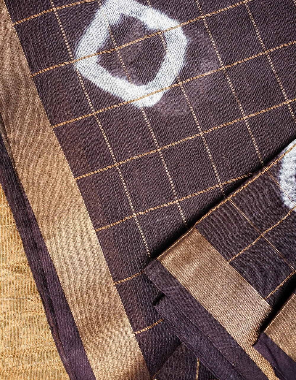 Brown Masterise Ghicha Silk Saree With Natural Tie Dye And Gold Zari Border Bhagalpur Craft - View 3