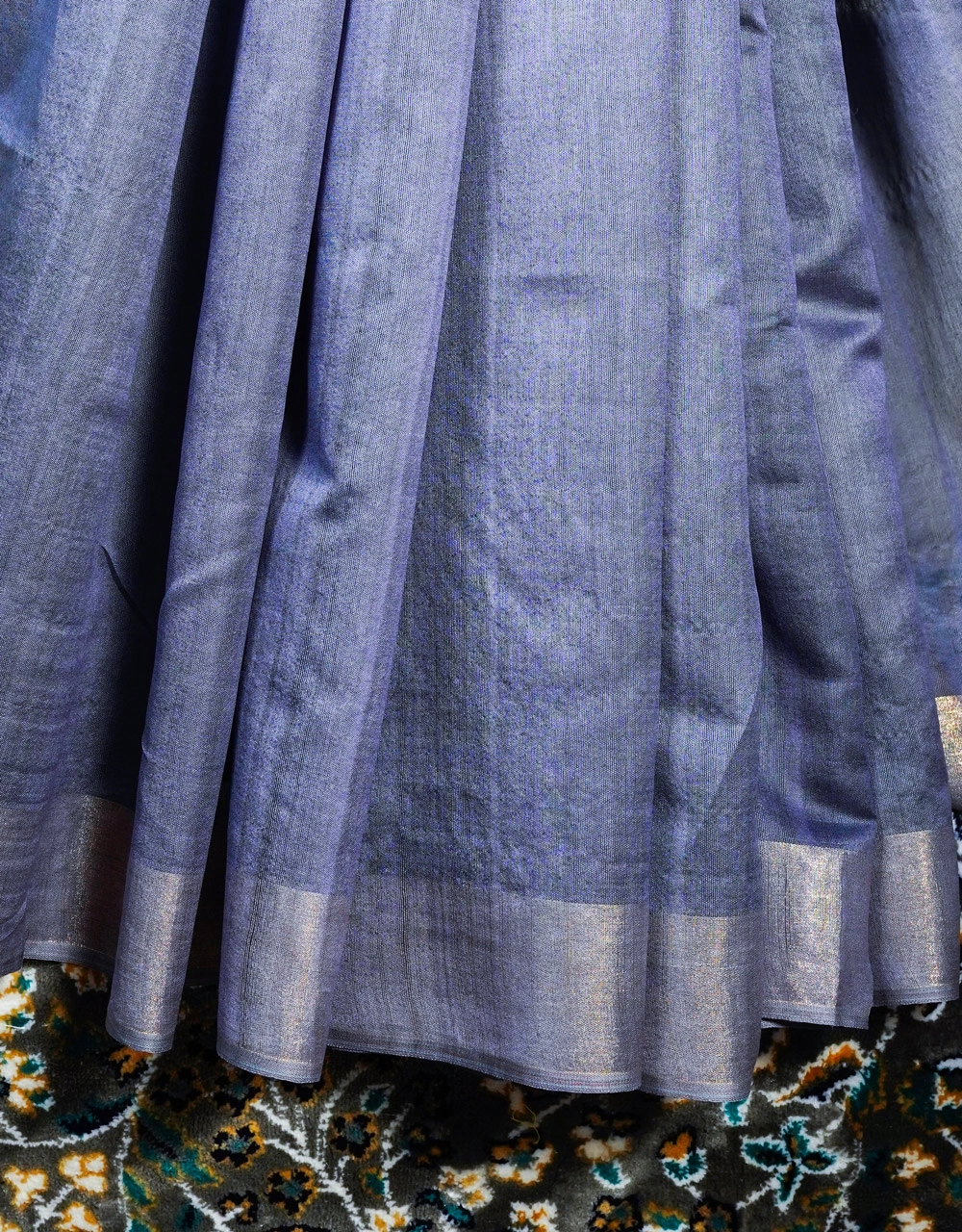 Blue And Olive Mastrise Ghicha Silk Handwoven Saree - View 5