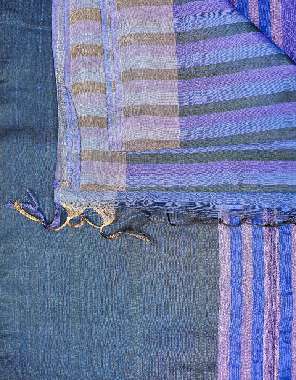 Indigo Blue And Purple Striped Mastrise Ghicha Silk Saree - View 3