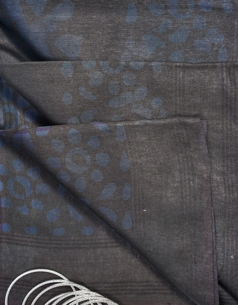 Hovered view of Black Bhagalpur Ghicha Silk Saree