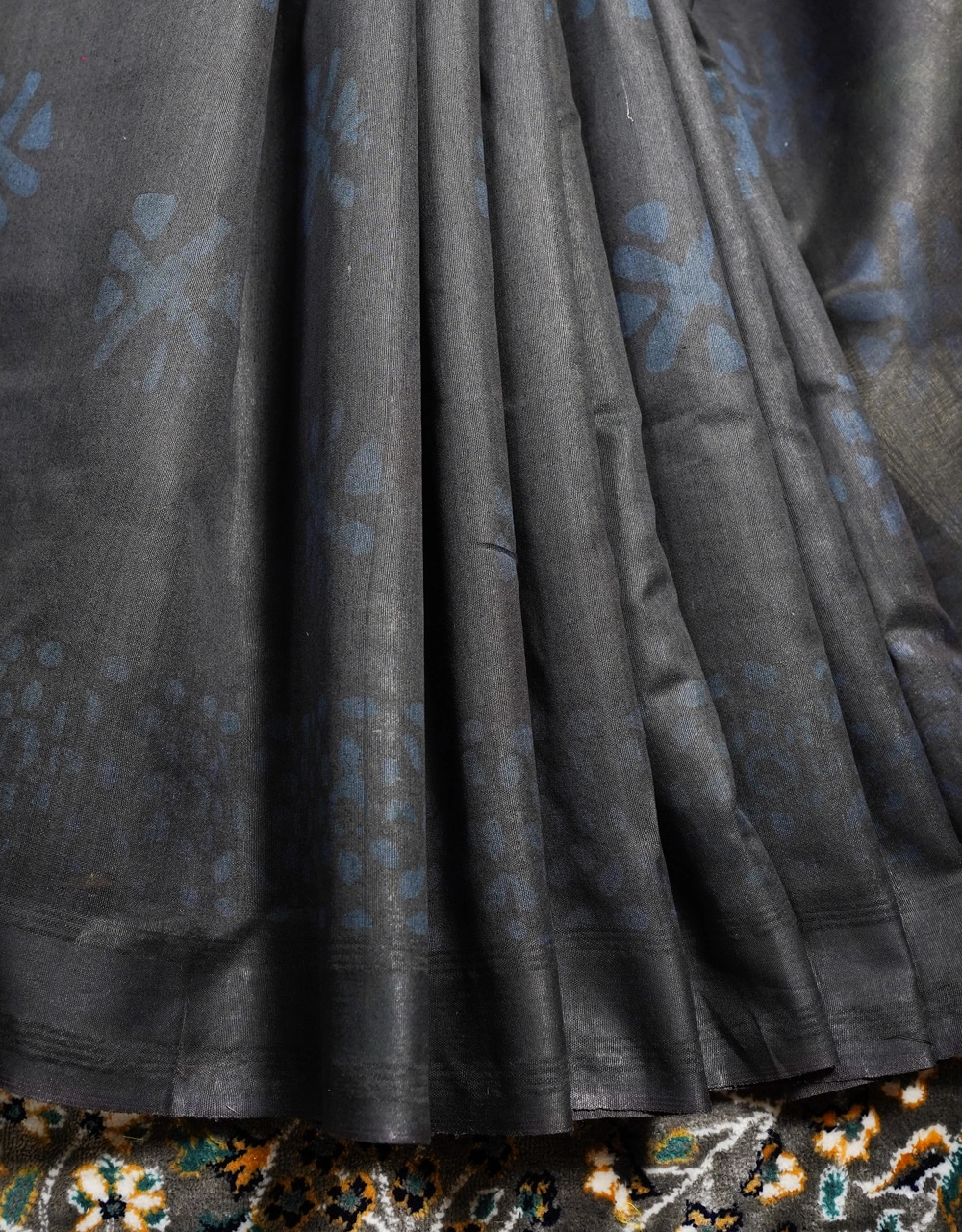 Black Bhagalpur Ghicha Silk Saree - View 5