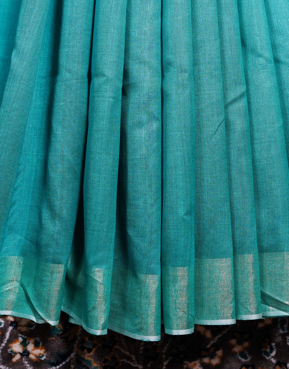 Blue Bhagalpuri Ghicha Silk Saree With Rust Orange Contrast Pallu - View 5