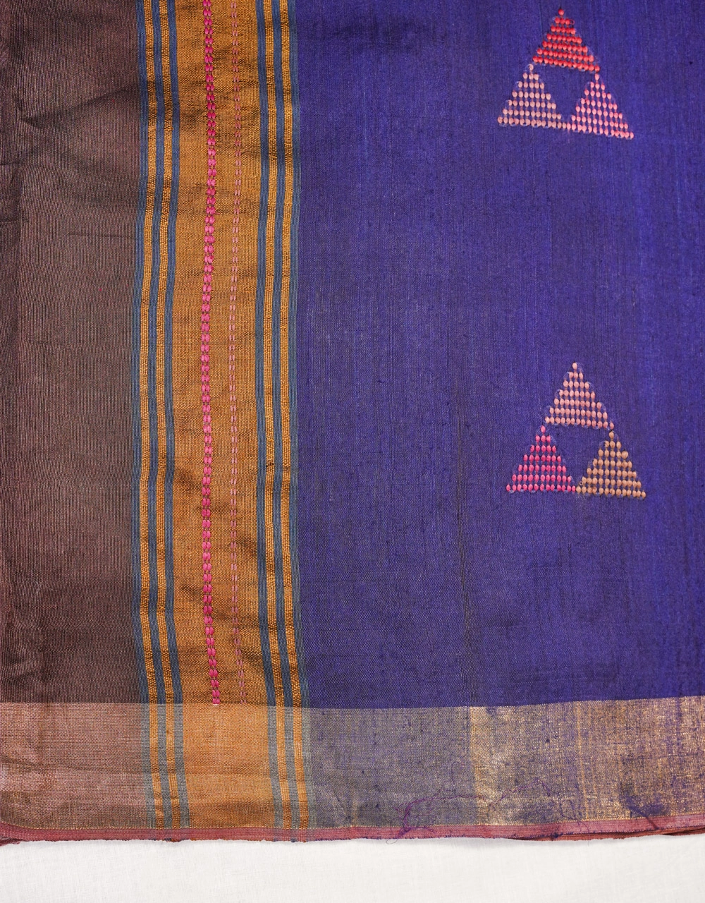 Brown Base With Royal Blue Pallu Ghicha Silk Saree - View 3