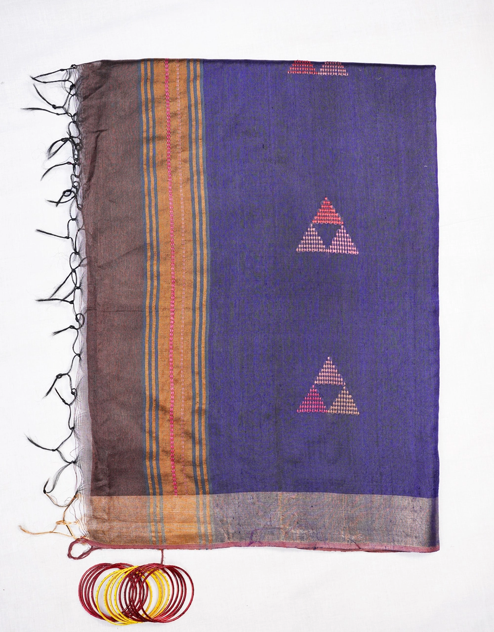 Hovered view of Brown Base With Royal Blue Pallu Ghicha Silk Saree