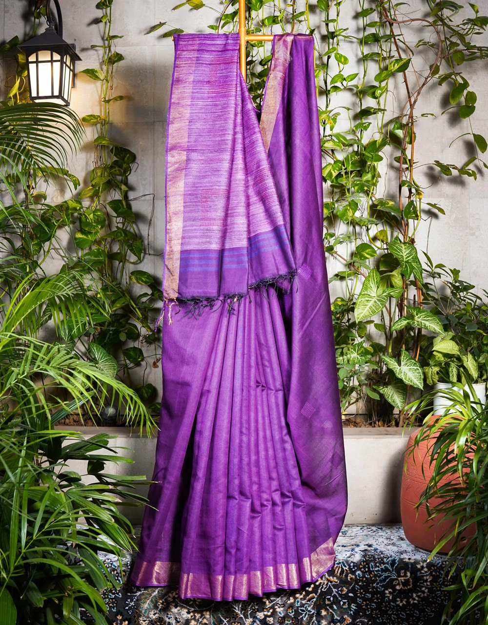 Purple With Contrast Pallu Handwoven Ghicha Silk Saree