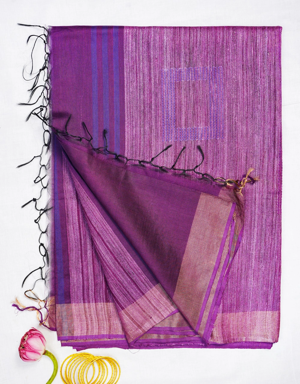 Purple With Contrast Pallu Handwoven Ghicha Silk Saree