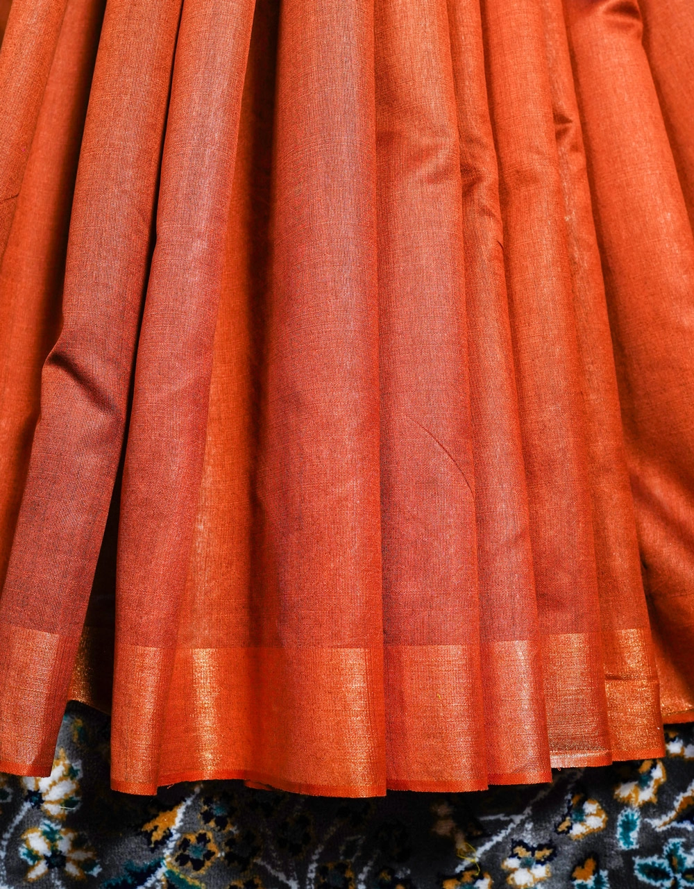 Orange With Beige Pallu And Olive Border Ghicha Silk Saree - View 5