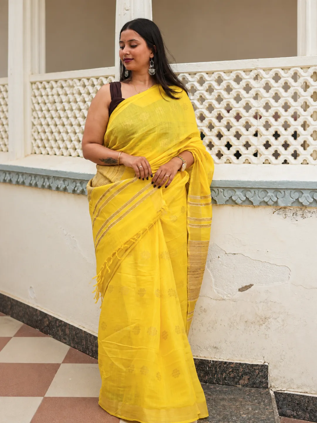 Yellow Mulberry Katiya Muga Silk Handloom Saree
