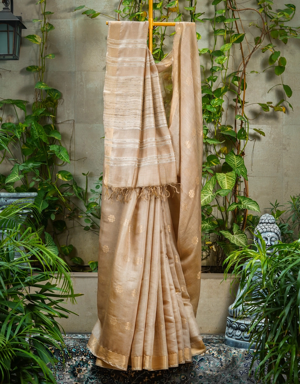 Beige Mulberry Katiya Modal Silk Handloom Saree