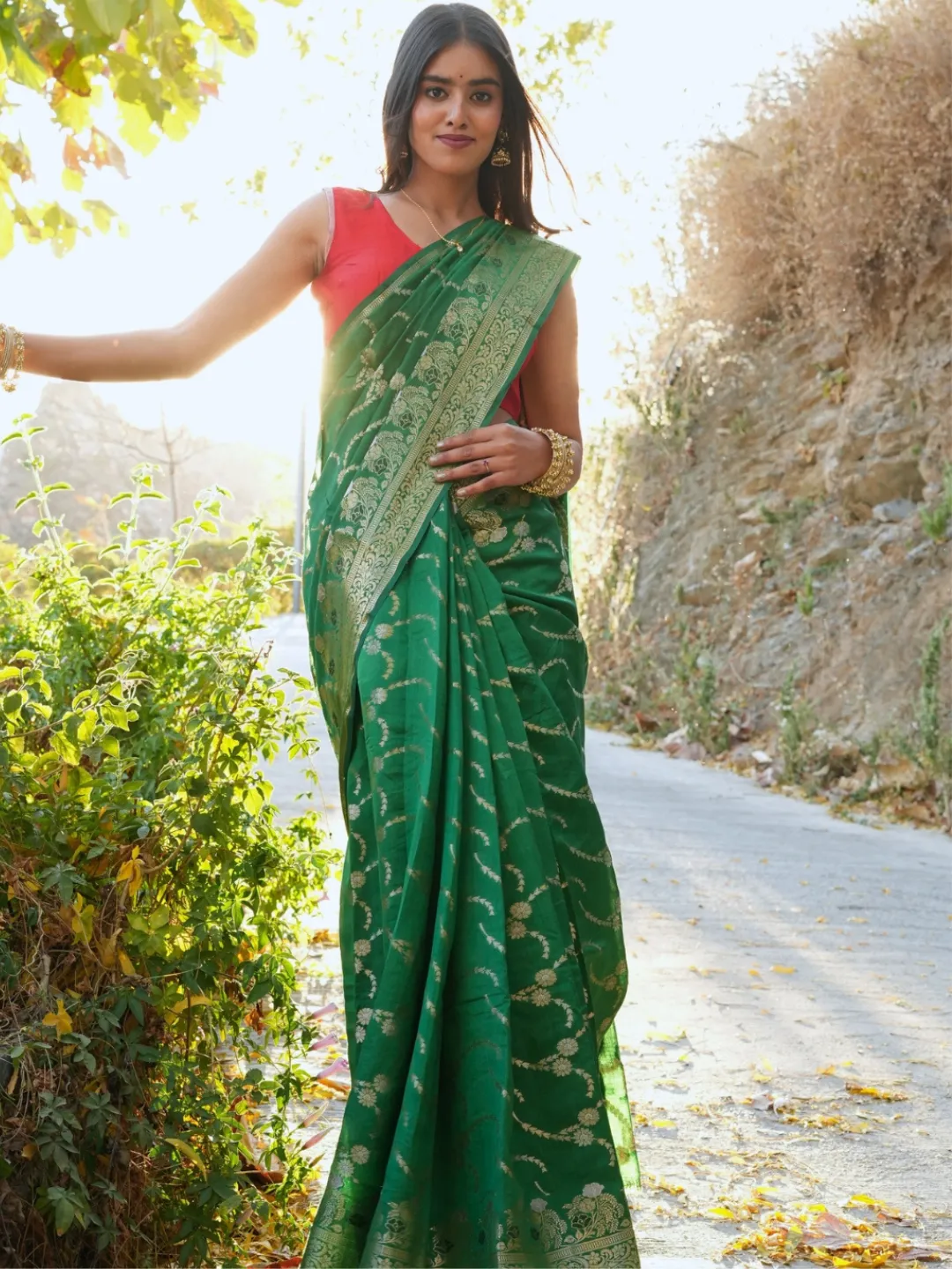 Green Emerald Pure Chiniya Banarasi Silk Saree