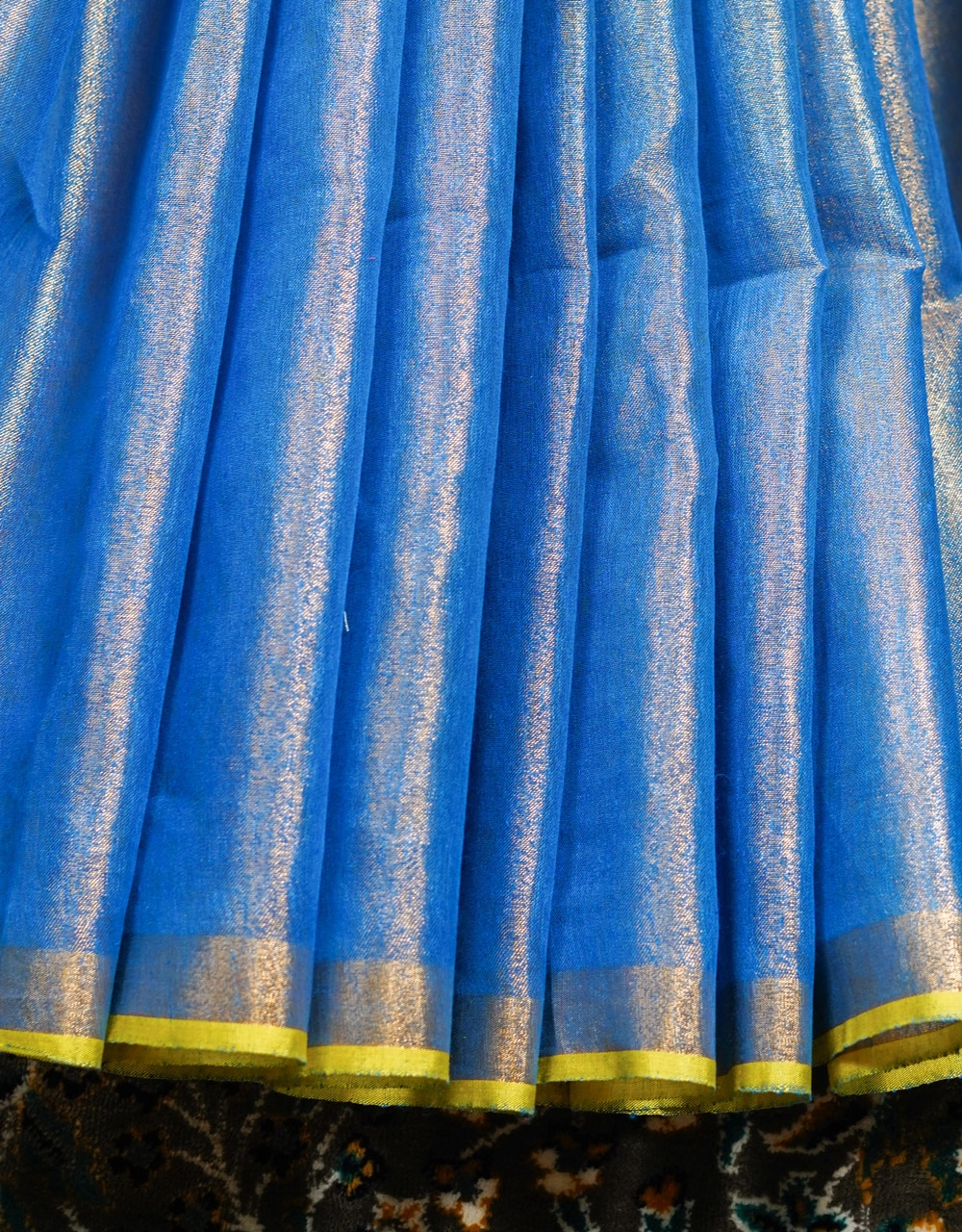 Blue And Rani Pink Striped Tissu Linen Saree With Tassels - View 5