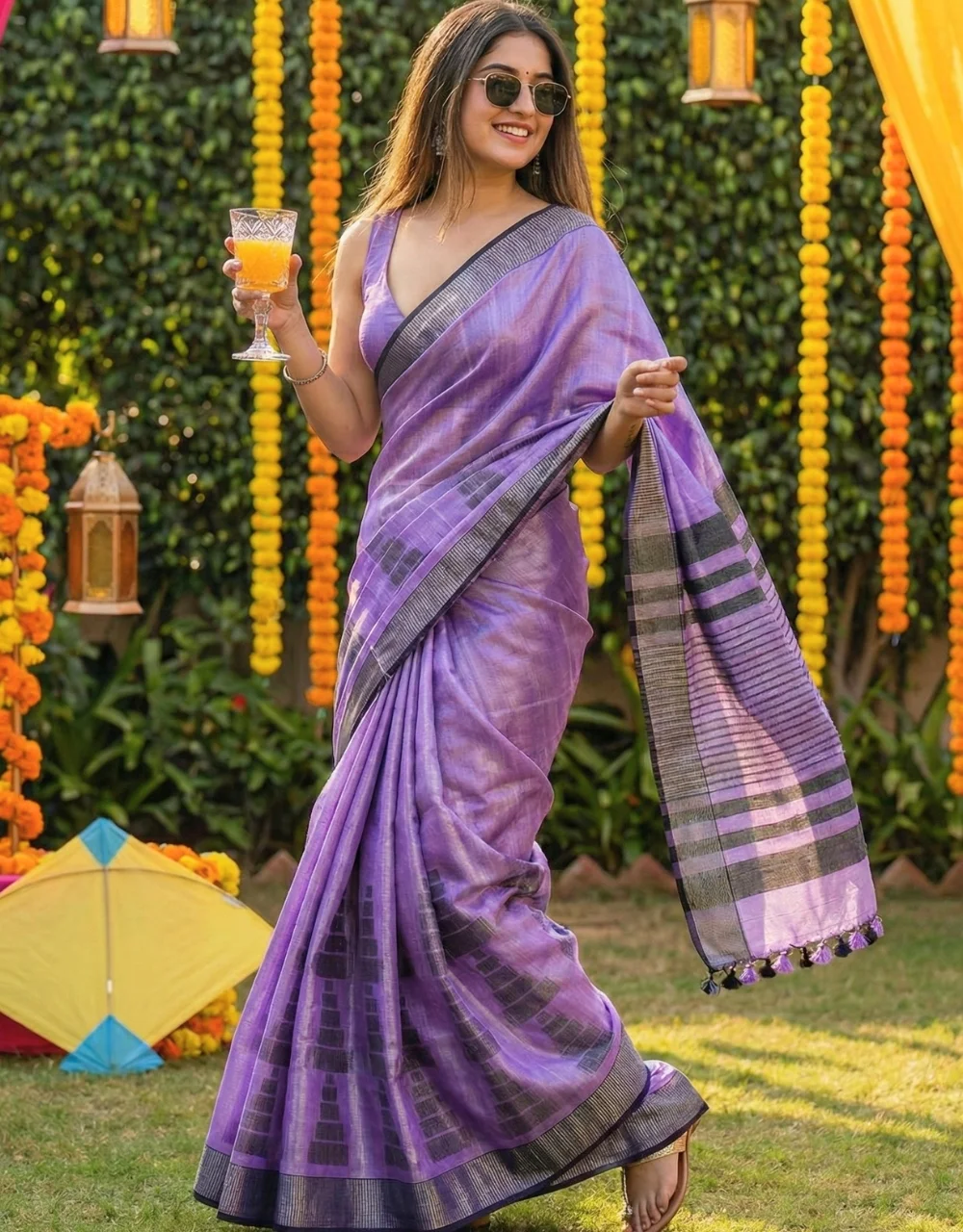 lavender-purple-and-charcoal-striped-tissue-linen-saree-with-contrast-tassels