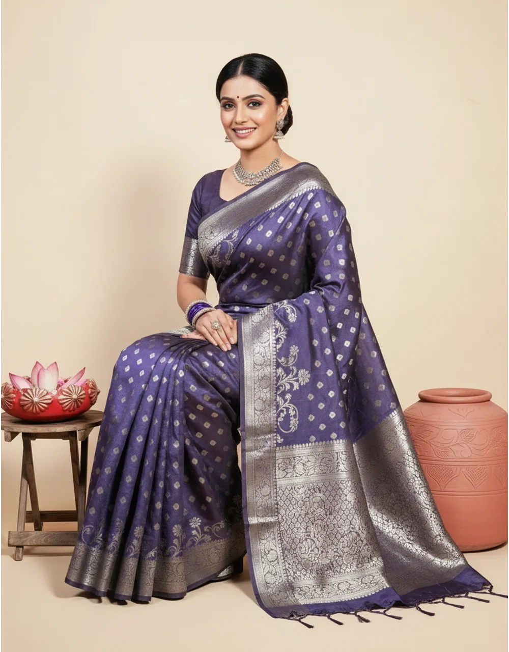 dark-blue-pure-chiniya-banarasi-silk-saree-in-a-royal-blue-tone-woven-with-silver-zari