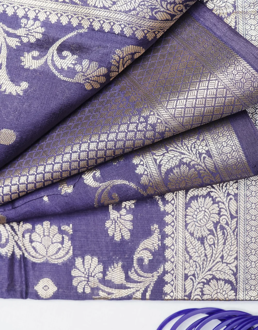Dark Blue Pure Chiniya Banarasi Silk Saree In A Royal Blue Tone Woven With Silver Zari - View 3