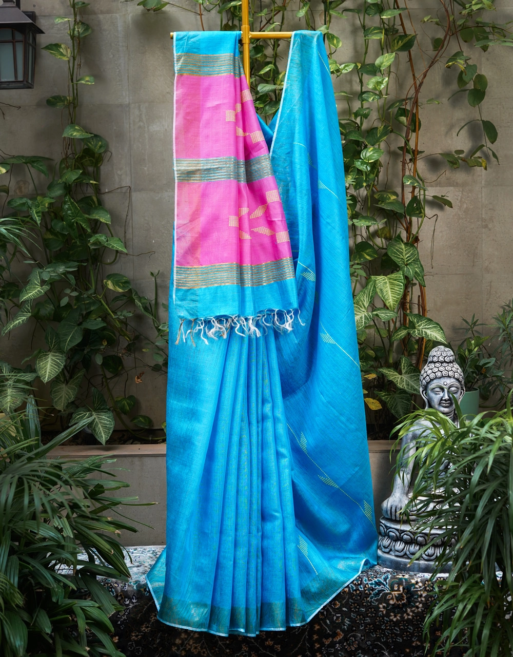 Blue Mulberry Munga Silk Spun Handloom Saree