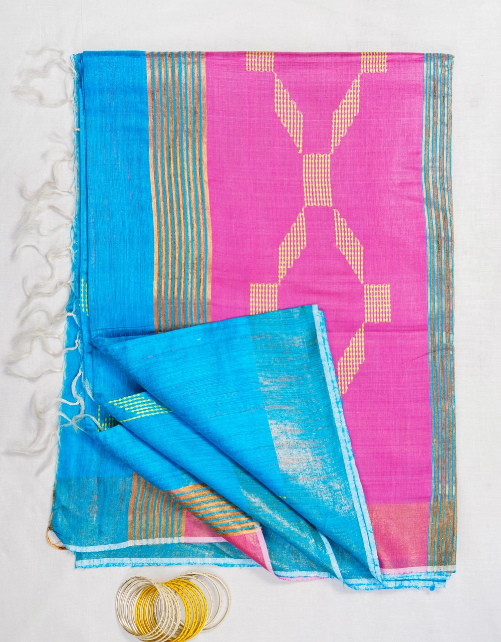 Hovered image of Blue Mulberry Munga Silk Spun Handloom Saree