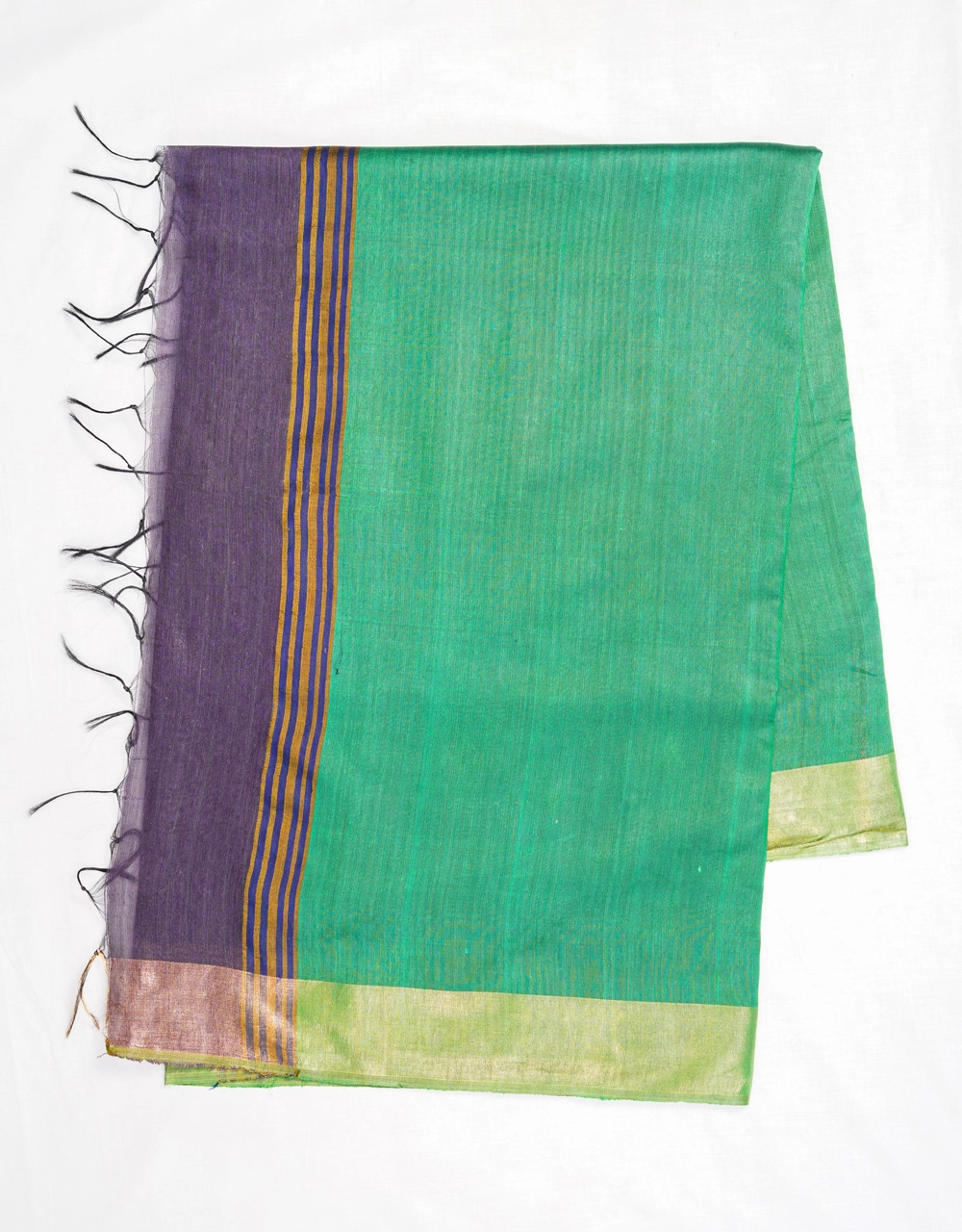 Hovered view of Violet Mulberry Munga Silk Spun Saree With Contrast Border