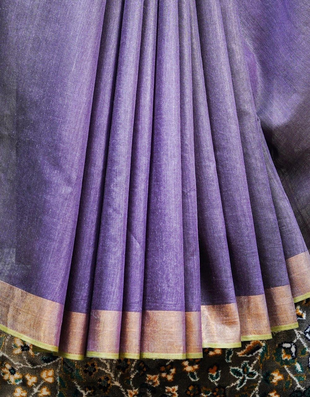 Violet Mulberry Munga Silk Spun Saree With Contrast Border - View 5