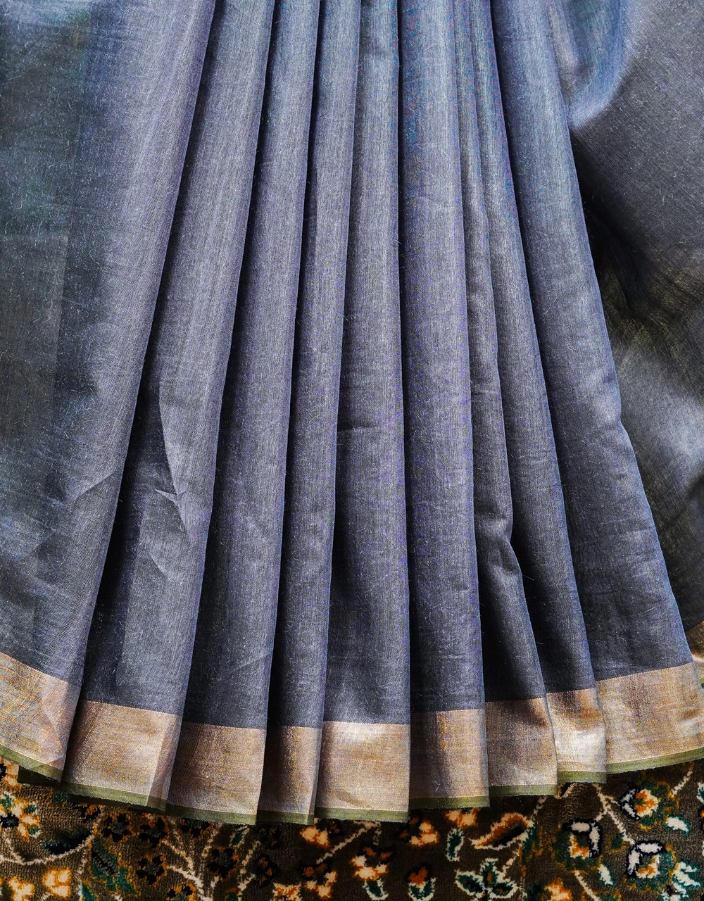Blue And Earth Brown Mulberry Munga Silk Spun Handloom Saree - View 5