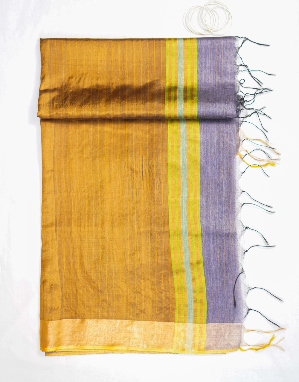 Mustard And Slate Grey Mulberry Munga Silk Spun Handloom Saree