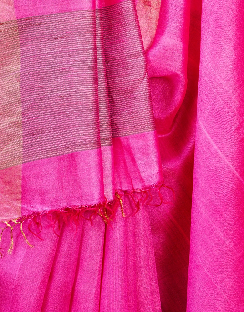 Pink With Textured Border Mulberry Munga Silk Spun Handloom Saree - View 4