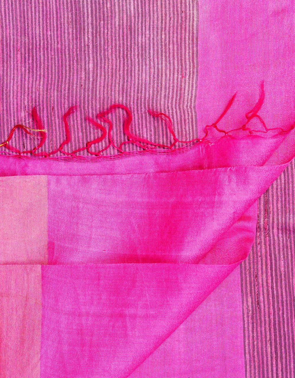 Hovered view of Pink With Textured Border Mulberry Munga Silk Spun Handloom Saree