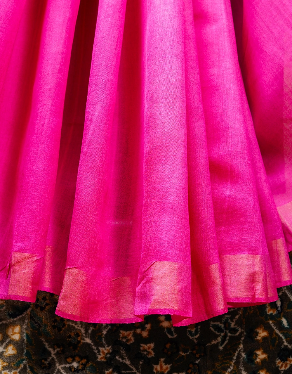 Pink With Textured Border Mulberry Munga Silk Spun Handloom Saree - View 5