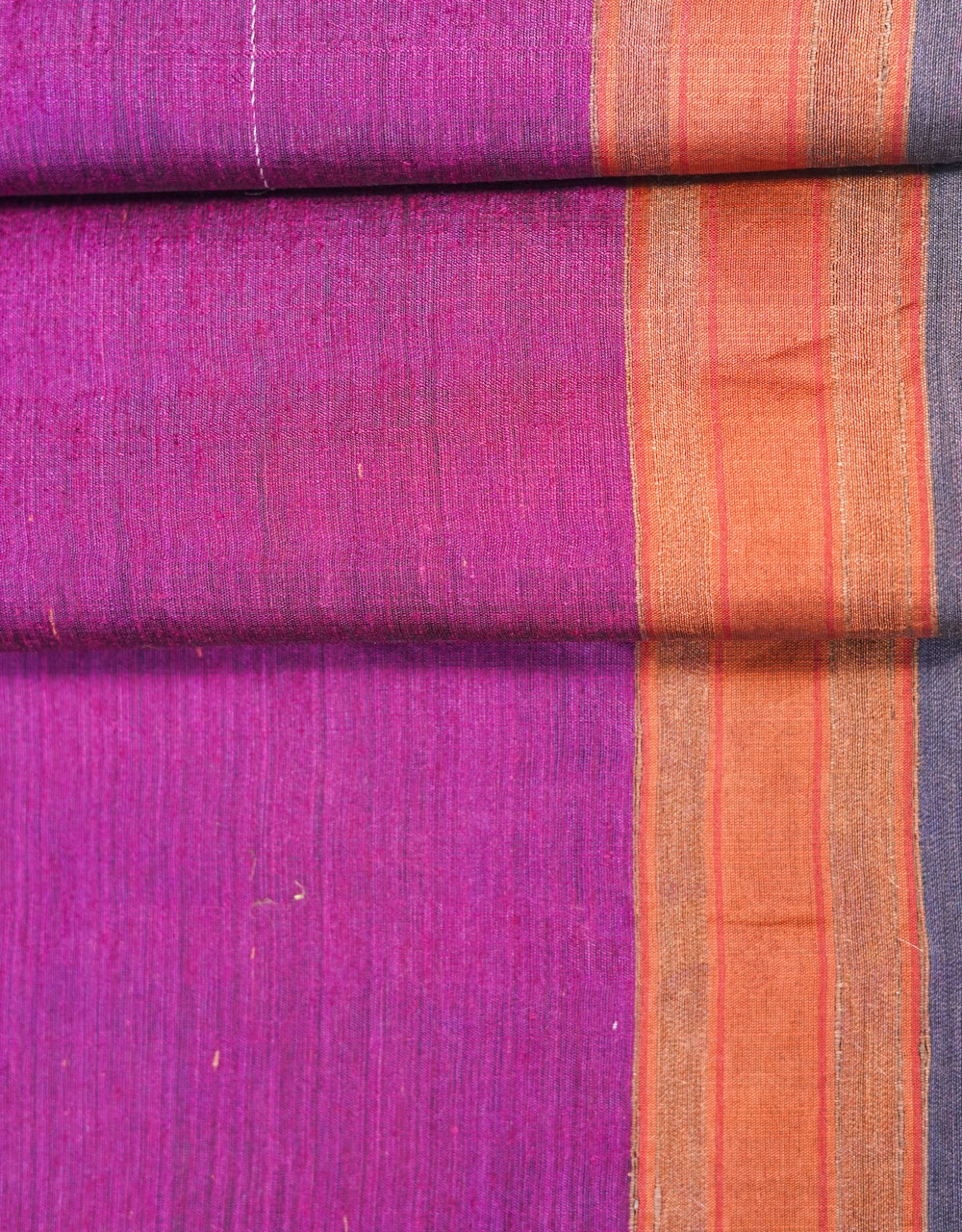 Purple And Charcoal Grey Pure Handloom Mulberry Munga Silk Saree - View 3