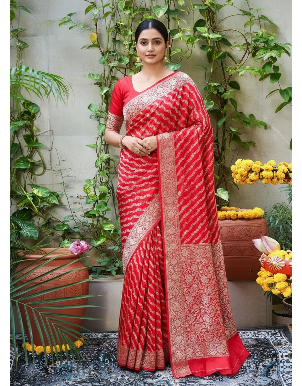 Red Crimson Red Pure Silk Katan Saree