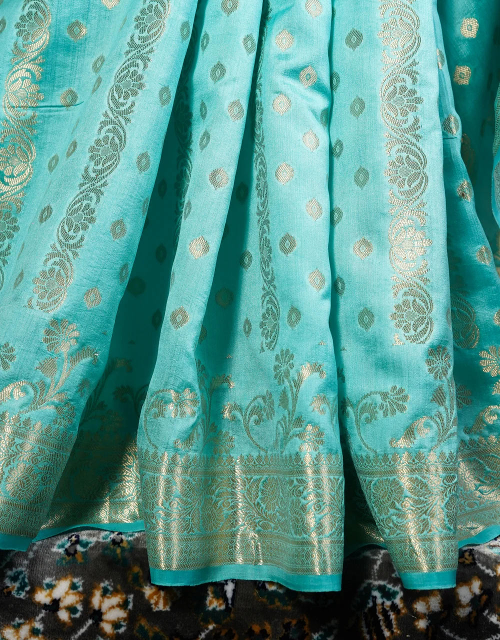 Blue Aqua Pure Chiniya Banarasi Silk Saree - View 4