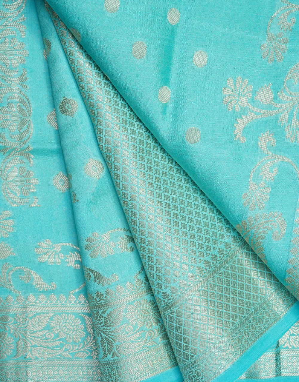 Blue Aqua Pure Chiniya Banarasi Silk Saree - View 3