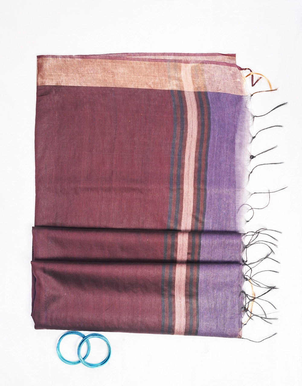 Hovered view of Violet Purple Contrast Pure Mulberry Munga Silk Spun Handloom Saree