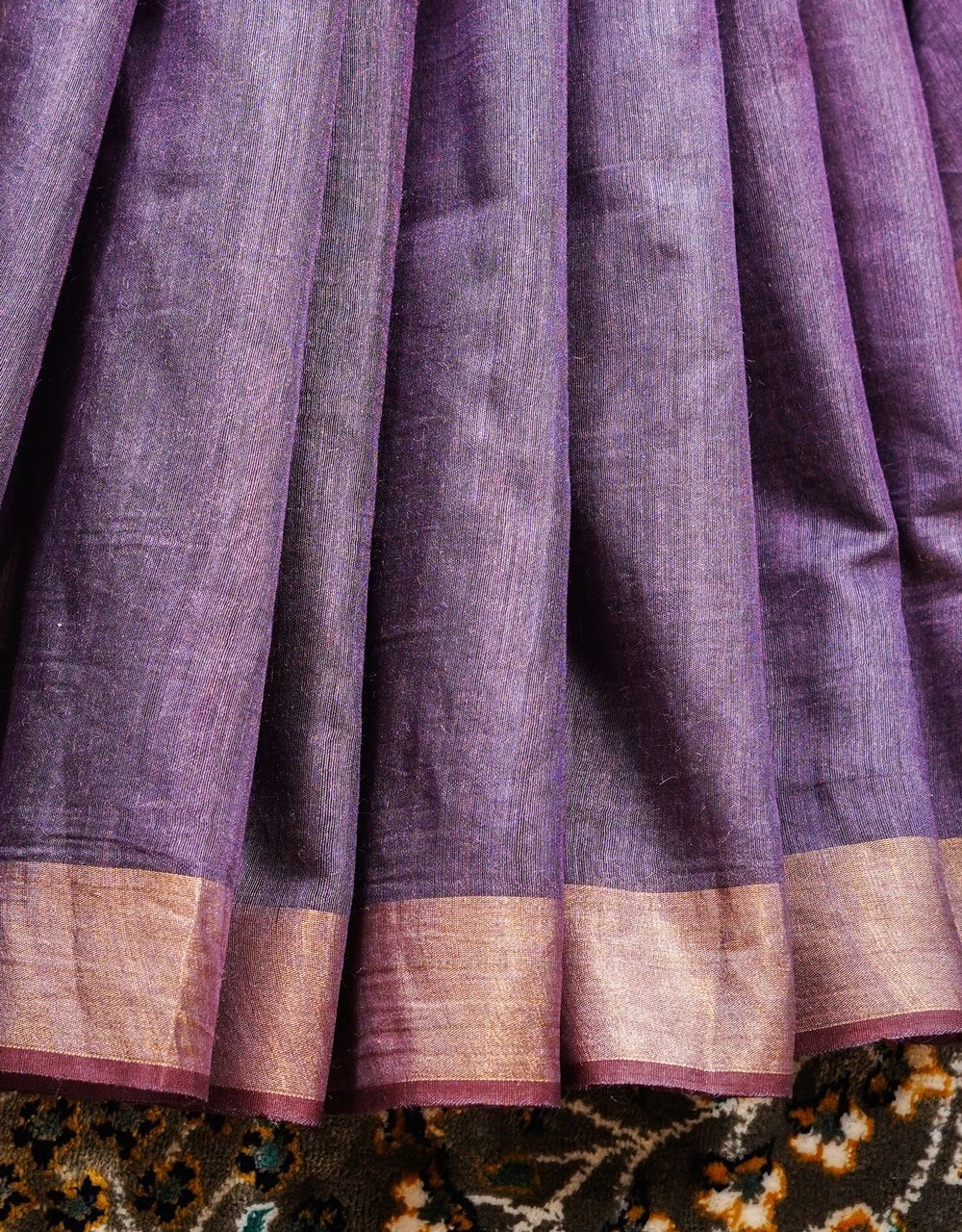 Violet Purple Contrast Pure Mulberry Munga Silk Spun Handloom Saree - View 5